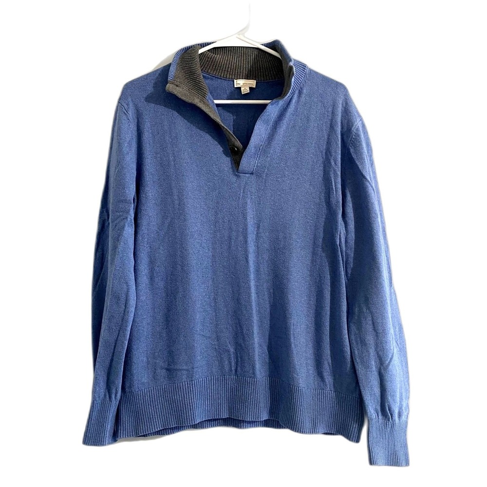 Gap Mens Cotton Cashmere Henley Sweater 1/4 Button‎ Up Blue Preppy Size Medium